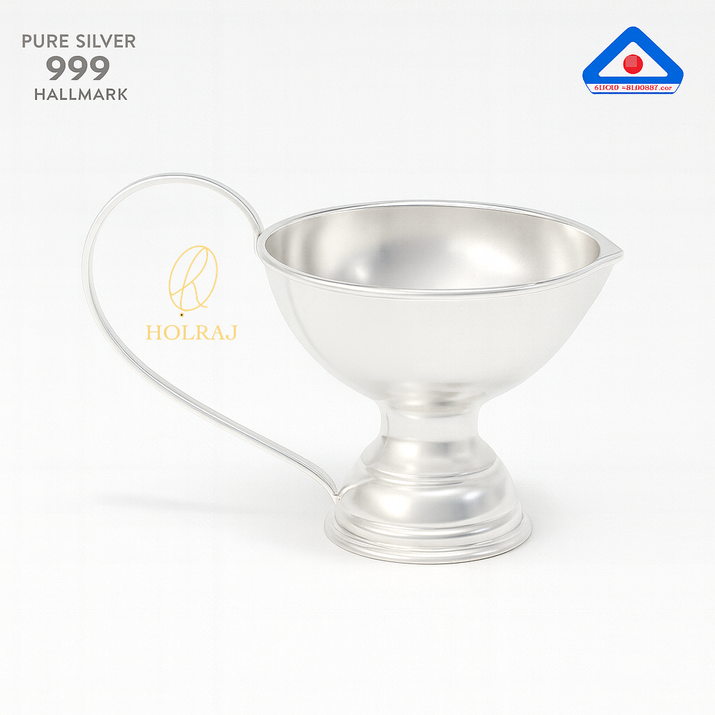 999 pure Silver diya with handle by Holraj.