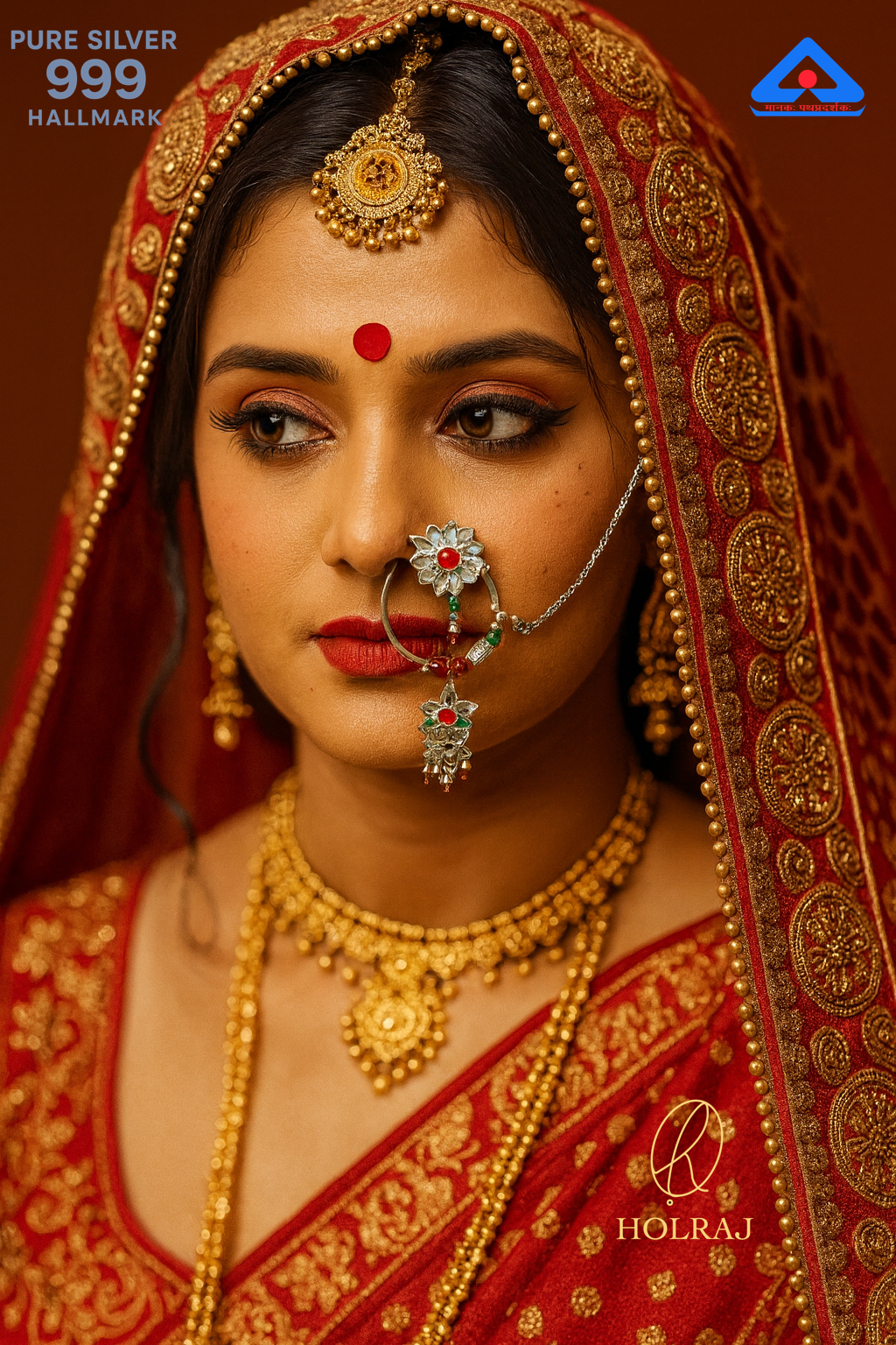 RajKusum™ – Pure 999 Silver Nath (Nose Ring with Chain)