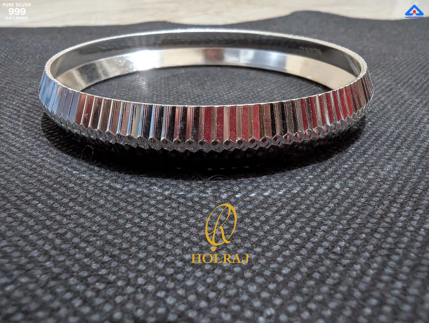 Designer RajRidhi Sikh Kada in 99.9% pure silver with reflective polished finish by Holraj