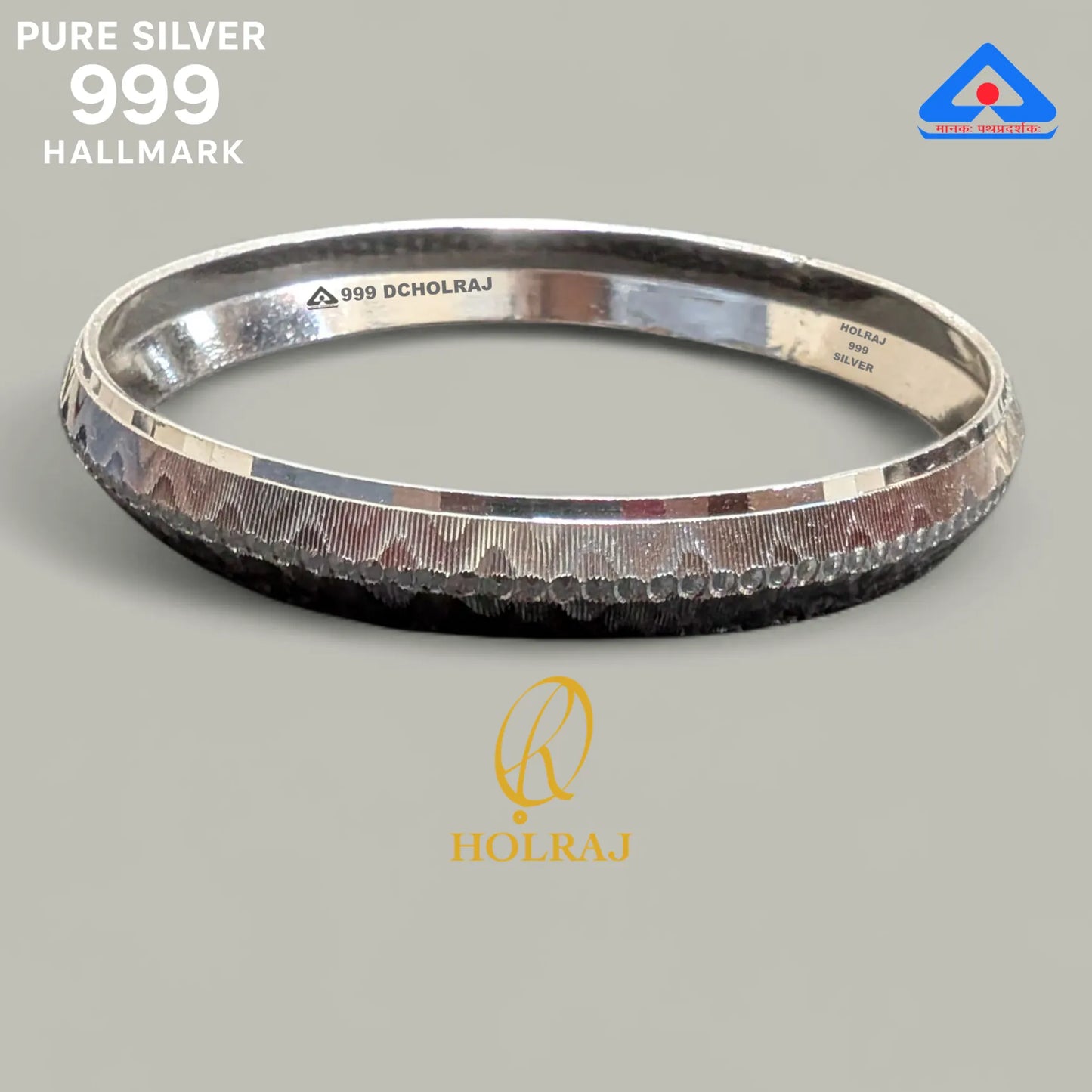 Premium polished 999 silver Halmarked Sikh Kada for men – side profile by HOLRAJ