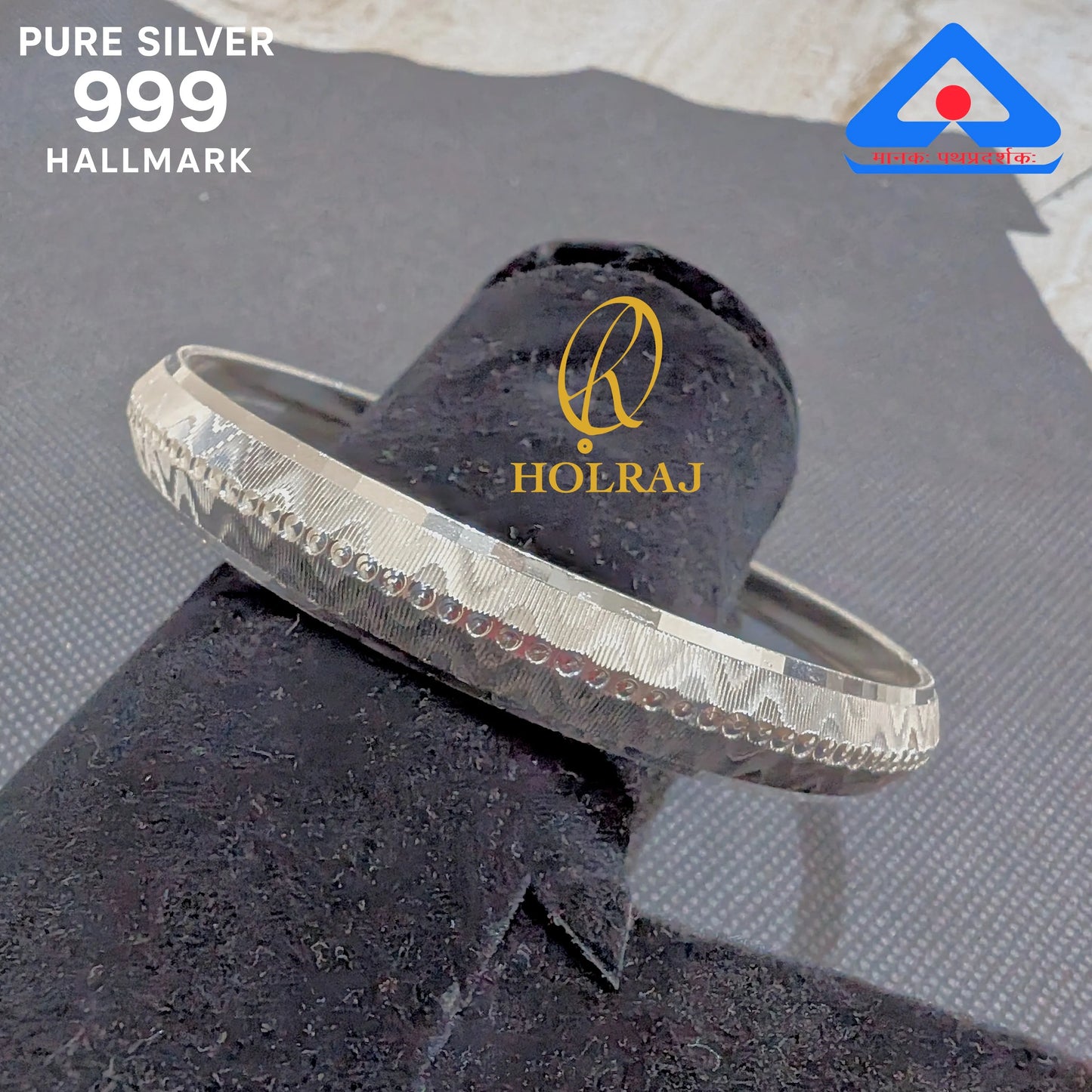 Designer silver kada for men with hallmark certification – angled view by HOLRAJ Brand