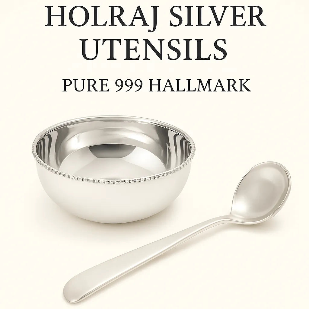 Holraj baby-safe silver utensils made in BIS certified 99.9% pure silver with 999 Hallmark.