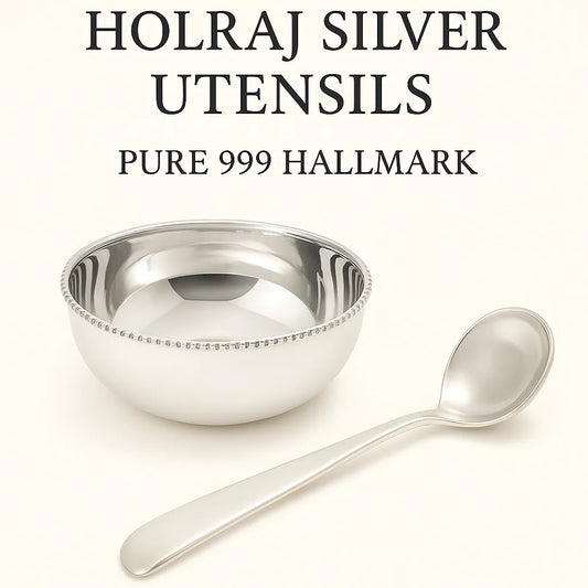 Holraj baby-safe silver utensils made in BIS certified 99.9% pure silver with 999 Hallmark.