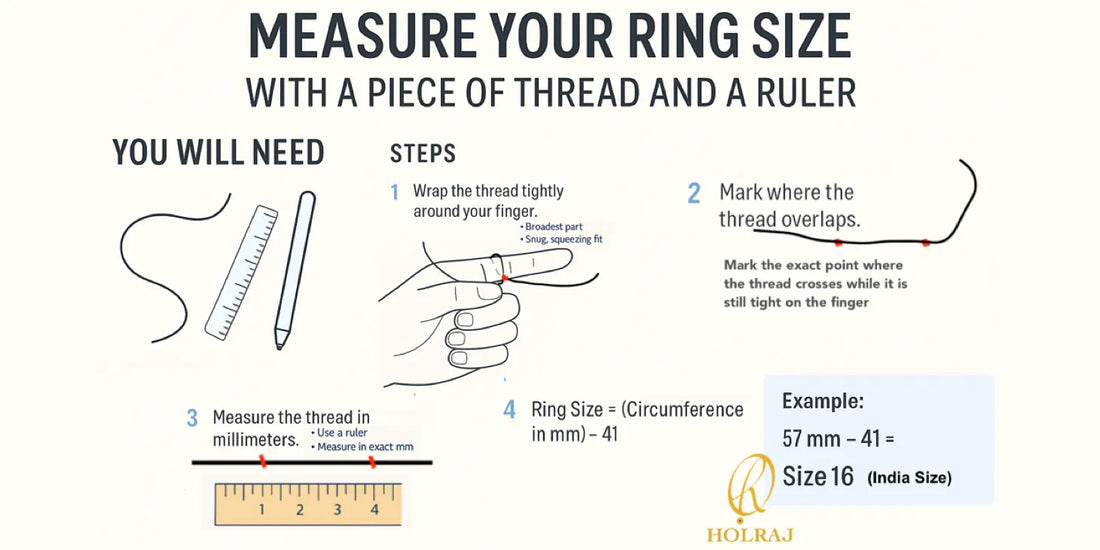 How to measure your ring size with thread - Holraj Guide