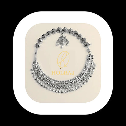 Handcrafted Aarti Nath nosering in 999 pure silver featuring layered beadwork and traditional design by Holraj brand