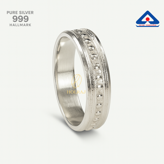 A 999 pure silver ring band with hand-textured finish and intricate detailing – Holraj Exclusive