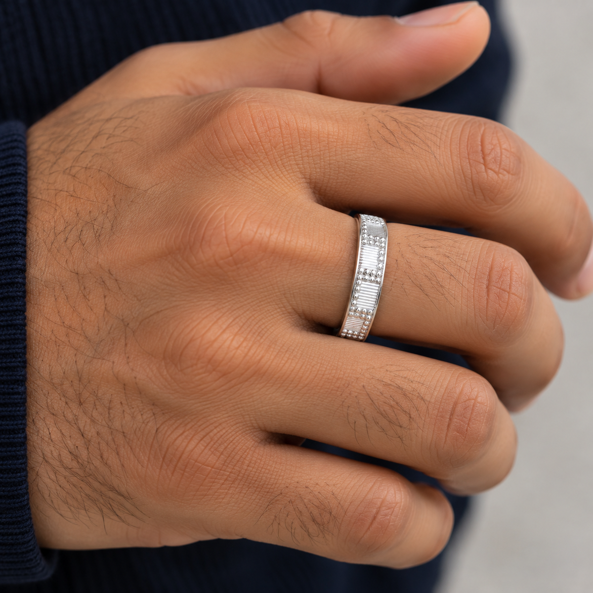 Holraj RajNaksh 999 Silver Ring on an Indian Man's Hand