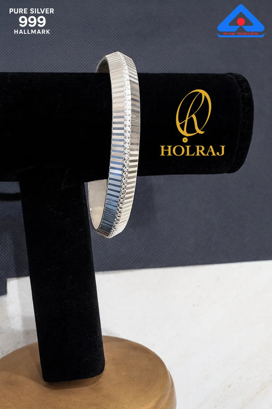 RajRidhi 999 Pure Silver Sikh Kada  by HOLRAJ with vertical fluted 3D design – front view