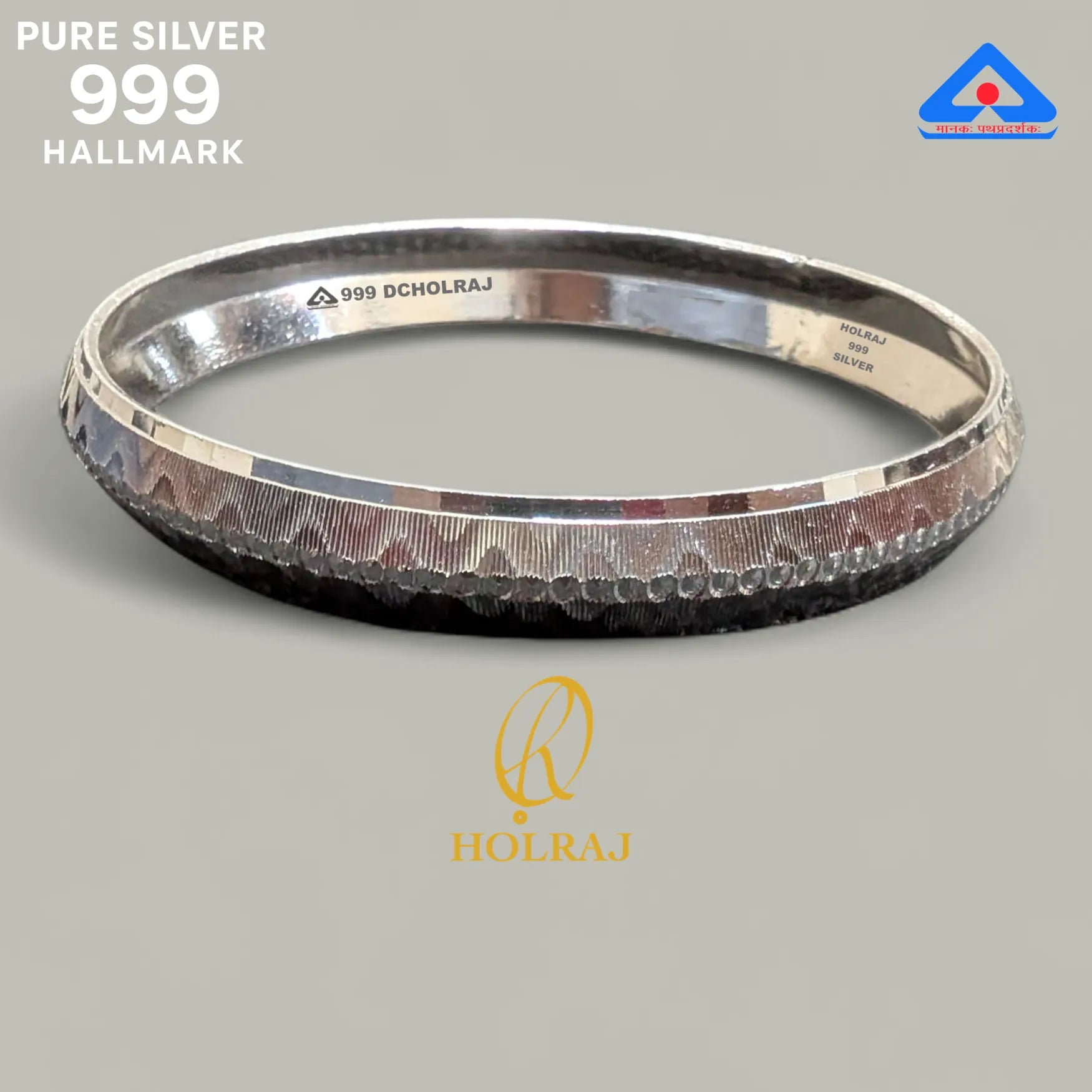 Premium polished 999 silver Halmarked  Sikh Kada for men – side profile by HOLRAJ
