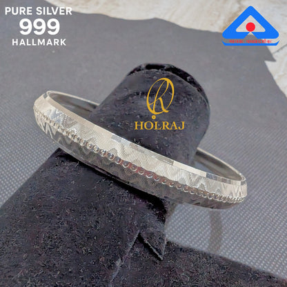 Designer silver kada for men with hallmark certification – angled view by HOLRAJ Brand