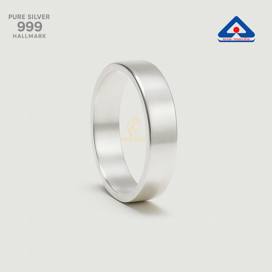 High-polish BIS Hallmark 999 pure silver plain band ring on white background – ShuddhBand™ by Holraj