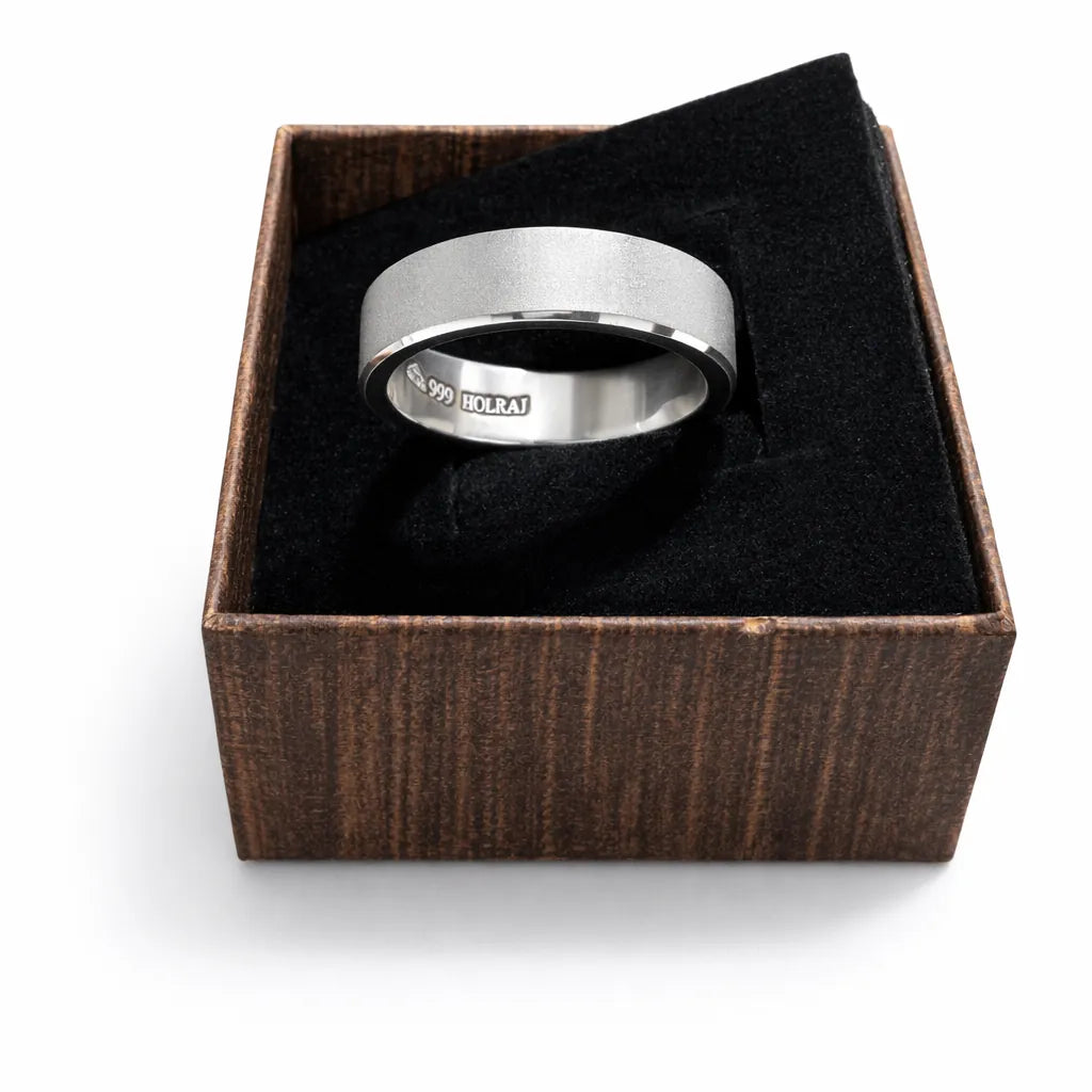 Holraj ShuddhBand 999 silver ring in 6 grams in wooden box with matte center and high polished edges