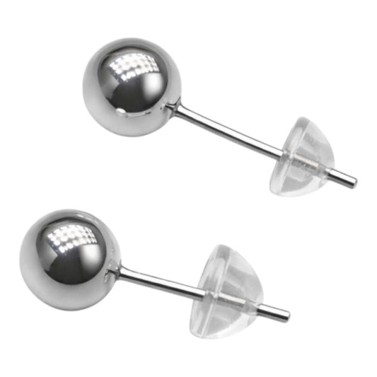 ShuddhBindu minimalist 999 pure silver ball stud earrings with silicone push lock by Holraj