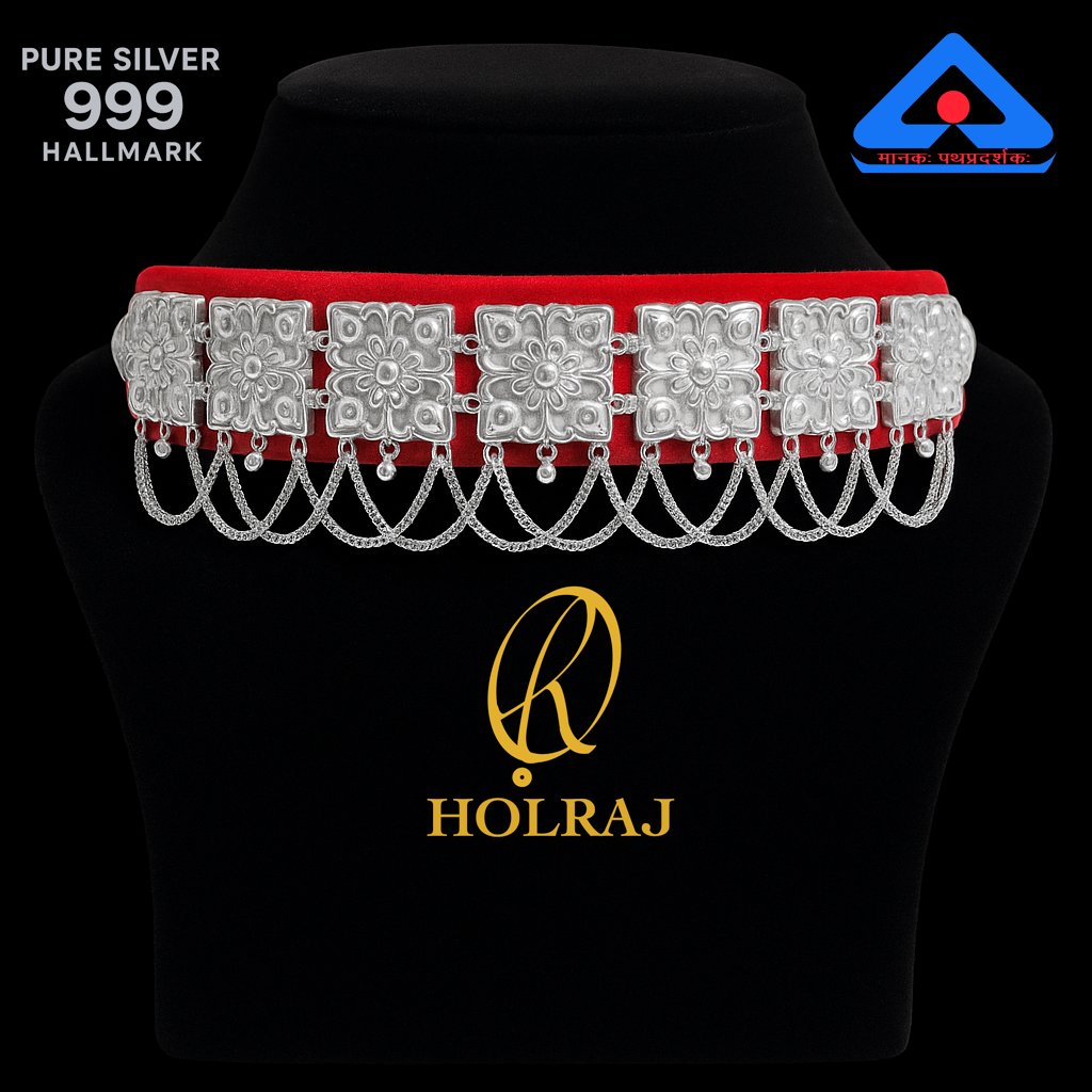 Shuddh Galoband™ 999 Hallmark Pure Silver High-Polish Choker Necklace – Handcrafted Indian Jewellery by Holraj