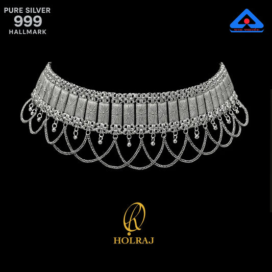 Holraj branded SuryaLeela™ Galoband 999 Hallmark Pure Silver Starburst Choker Necklace – Handcrafted Indian Jewellery