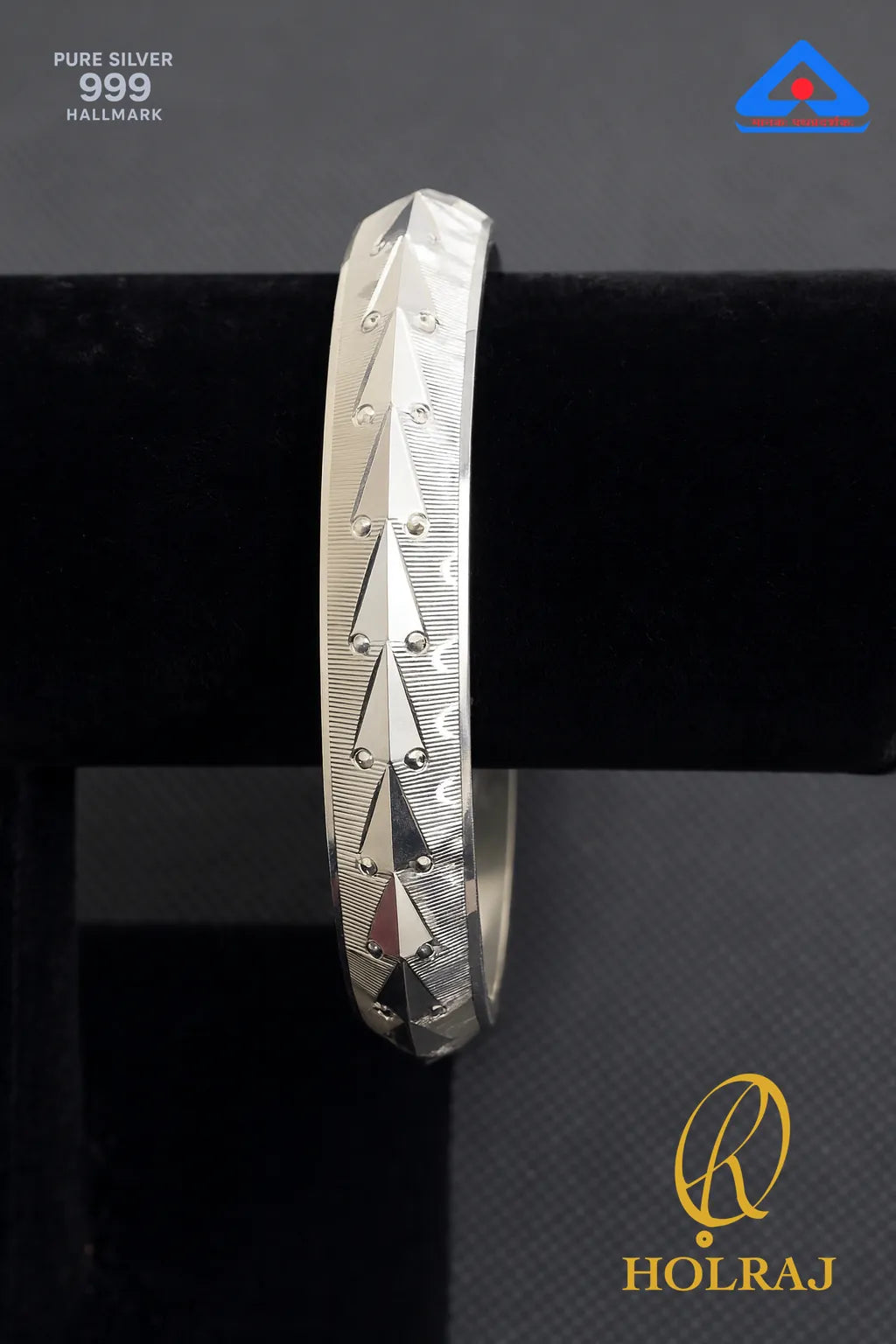 Man Sikhi Kada in 999 Pure Silver with 3D engraved design – front view