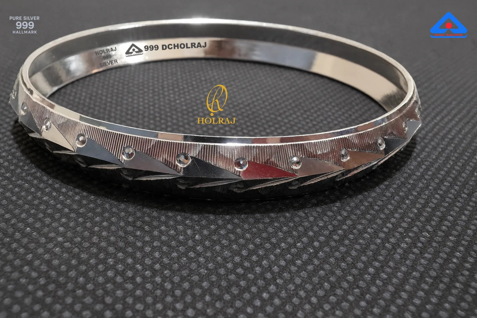 Hallmark certified pure silver kada for men by HOLRAJ – angled view